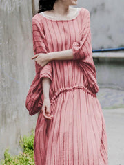 Pink&Blue Striped Split-side Long Dress