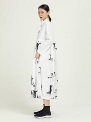 Vintage Splicing Print Drawstring Dress