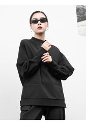 Black Zip Pullover Loose T-Shirt Tops