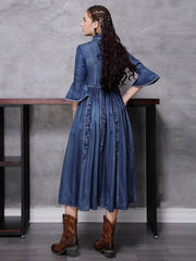 Vintage Falbala Stand Collar Jean Dress