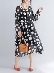 Polka dot Round-neck Plus Size Two-pieces Midi Dress