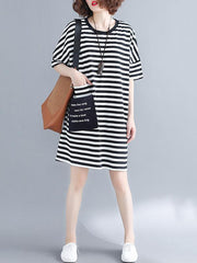 Loose Striped Round-neck Shirt Dress