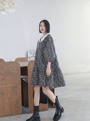 Puff Sleeves Printed Loose A-Line Midi Dress