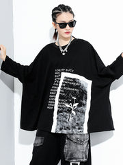 Letter Printed Long Sleeves Loose T-Shirt