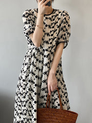 Casual Floral Printed Short Sleeve Midi Dress