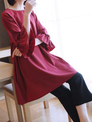 Loose Solid Flared Sleeves Midi Dress