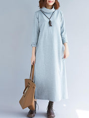 Loose Plain Turtleneck Midi Dress
