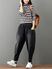 Cotton Vintage Gray-black Harem Jean Pants