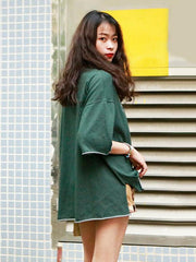 Vintage Letter Print Round-Neck T-Shirt