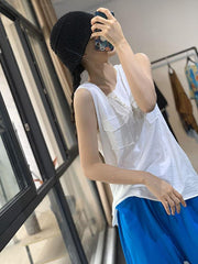 Loose Solid Sleeveless Pocket Vest