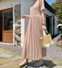Loose Slim Short Sleeve Pleated Dress