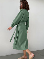 Retro Solid Color Wrapped Midi Dress
