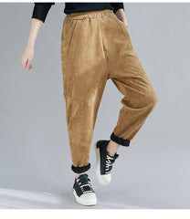 Women Striped Loose Plus Velvet Padded Lantern Casual Pants