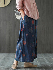 Vintage Loose Print Elastic Waist Wide-Leg Pants