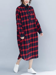 Loose Plaid Split-Joint Shirt Dress