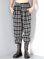 Women Plaid Elastic Waist Casual Pants