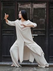 Ethnic Style Single-Breasted Stand-Collar Midi Dress