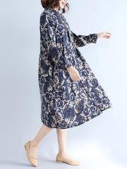 Loose Flower Printed Comfortable Midi Dress