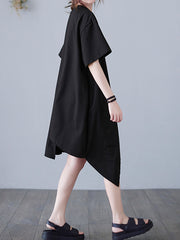 Printed Pocket Stitching Loose Irregular Dress