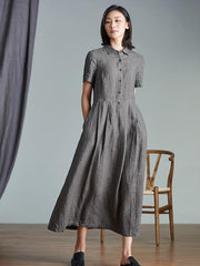Elegant Linen Slim Long Dress