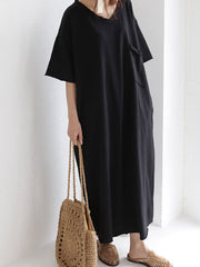 V-Neck Half Sleeves Casual Maxi Dress
