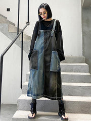 Contrast Color Splicing Sleeveless Jean Dress