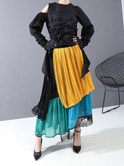Stylish Cropped Contrast Color Splicing Skirt
