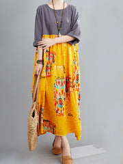 Loose Ethnic Printed Split-Joint Midi Dress