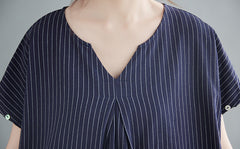 Retro V-Neck Casual Striped Blouses Shirts Top