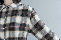 Women Lapel Plaid Casual Shirt Midi Dress