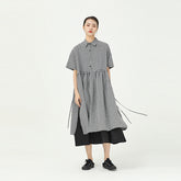 Plaid Solid Color Fake Two-Piece Midi Dress