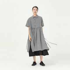 Plaid Solid Color Fake Two-Piece Midi Dress