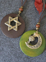 Vintage Ethnic Style Star Moon Long Necklace