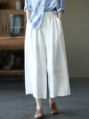 Retro Lace Up Elastic Waist Loose Wide Leg Casual Pants