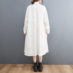Side Drawstring Solid Color Shirt Midi Dress