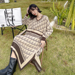 V-Neck Loose Medium Length Dress