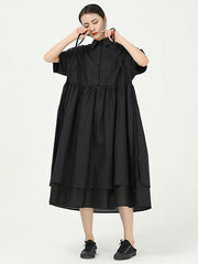 Plaid Solid Color Fake Two-Piece Midi Dress