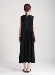 V-Neck Solid Color Loose Sleeveless Dress