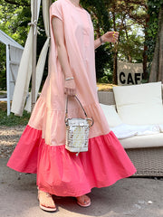 Retro Loose Thin Contrast Stitching Dress