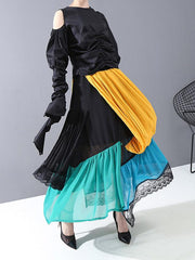 Stylish Cropped Contrast Color Splicing Skirt