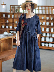 Loose Oblique Collar Solid Color Dress