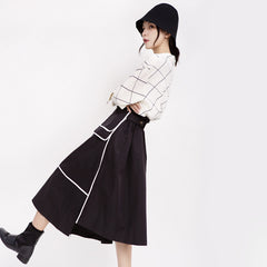 Women High Waist Color Block Casual Skirt