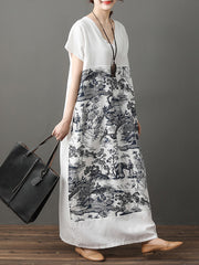 Retro Ethnic Printed Short Sleeve Maxi Dress