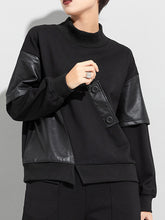 Women Loose Stitching Stand Up Collar Sweatshirt