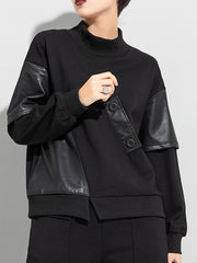 Women Loose Stitching Stand Up Collar Sweatshirt
