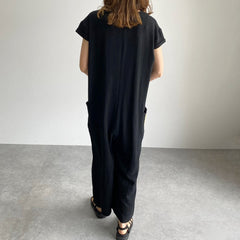 Loose Solid Color V-Neck Jumpsuit