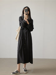 Men Solid Color Lapel Casual Dress