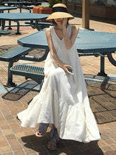 White Loose Cotton Sleeveless Long Dress