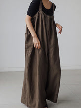 Women Solid Color Loose Strap Wide Leg Casual Pants