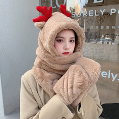 Lovely Antlers Solid One Piece Hat And Scarf
